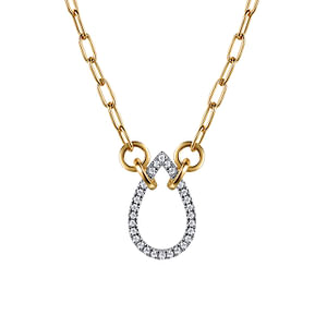 14K TwoTone Diamond Open Teardrop Paperclip Necklace, 0.21Carat TW
